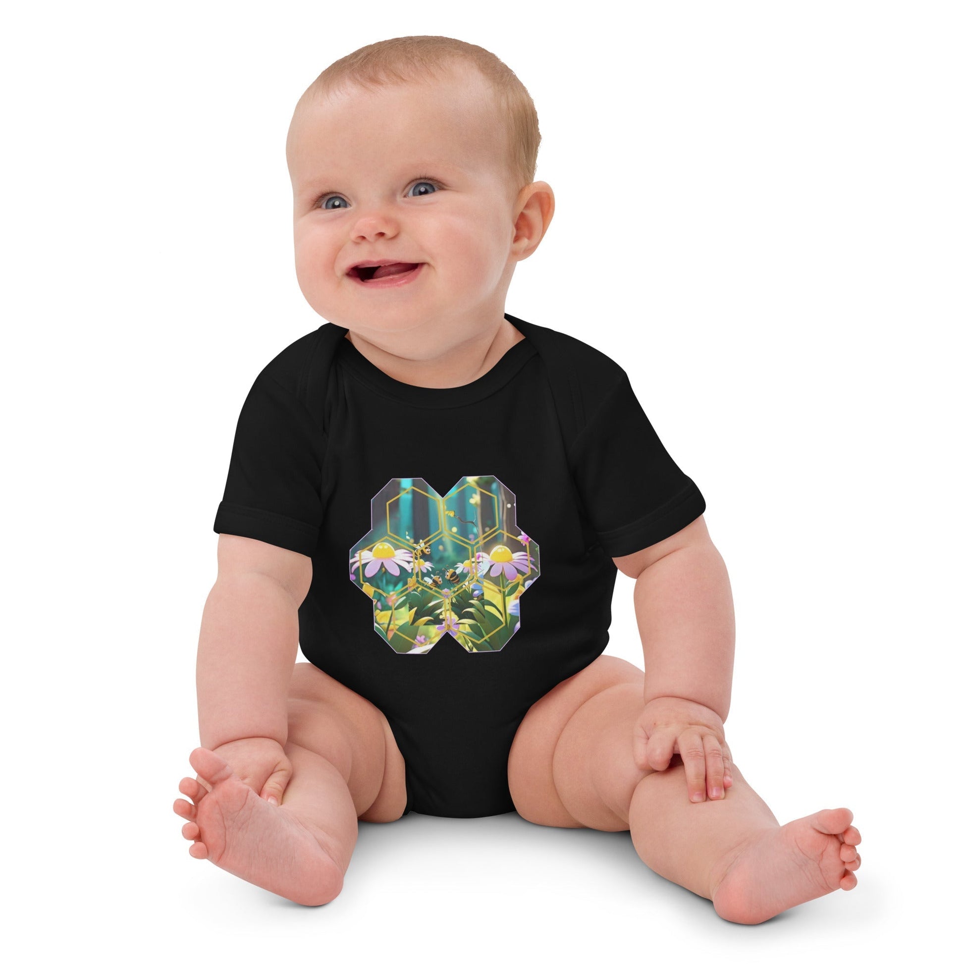 Garden bees and floral baby bodysuit