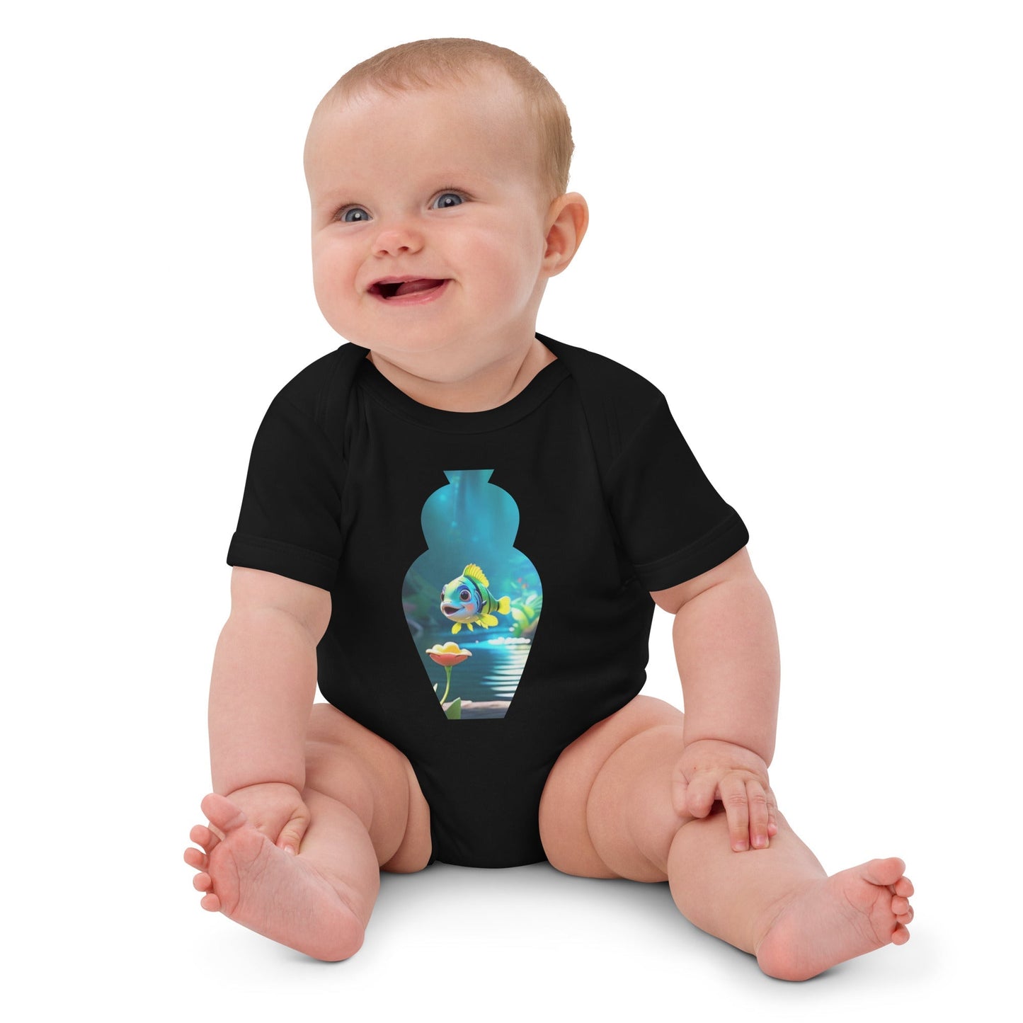 Floating fish cotton baby bodysuit