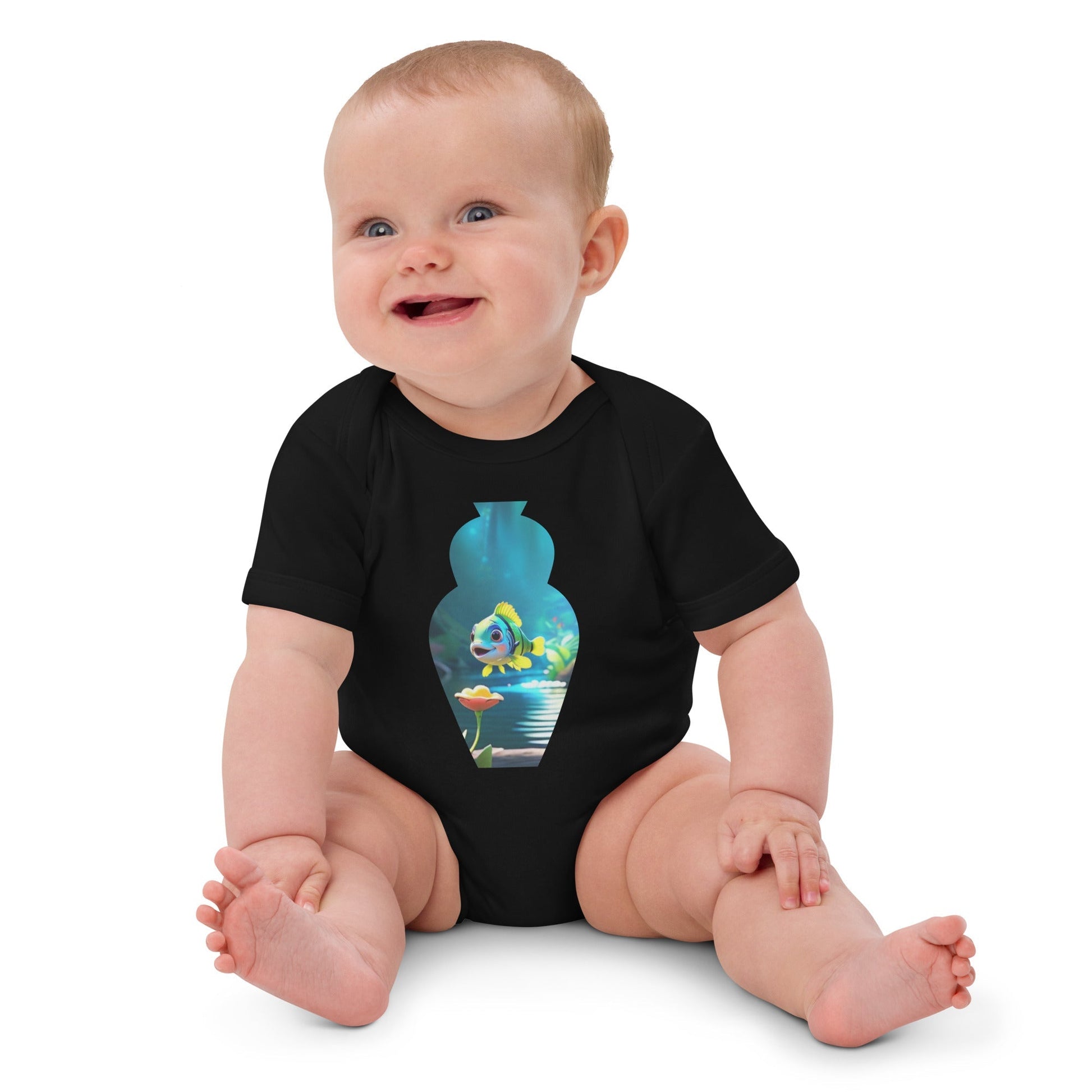Floating fish cotton baby bodysuit