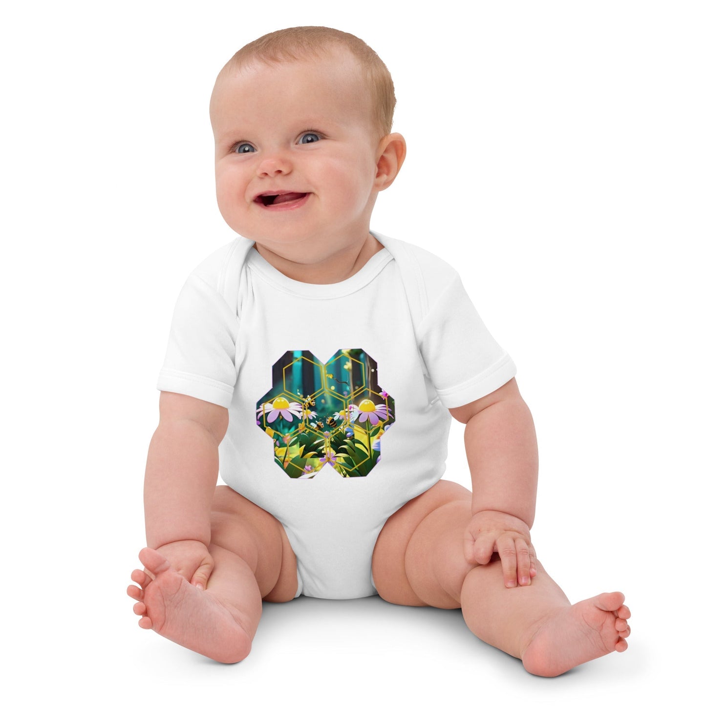 Garden bees and floral baby bodysuit